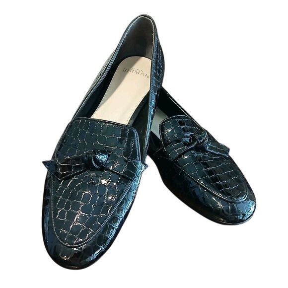 Alexandre Birman Clarita Belgian Croc-Embossed Black Patent Loafer Womens 10 Bow - Picture 1 of 14